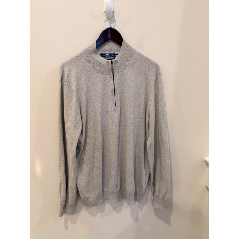Vineyard Vines Mens Gray Cotton Cashmere Quarter Zip Sweater 1E001090 L Italy